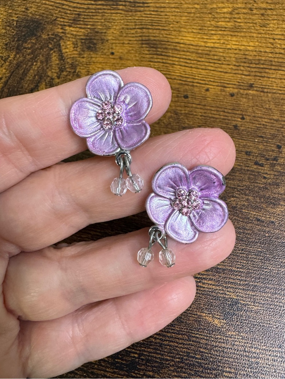 4/$20 Purple Flower Drop Clip- On Earrings - Women Jewelry